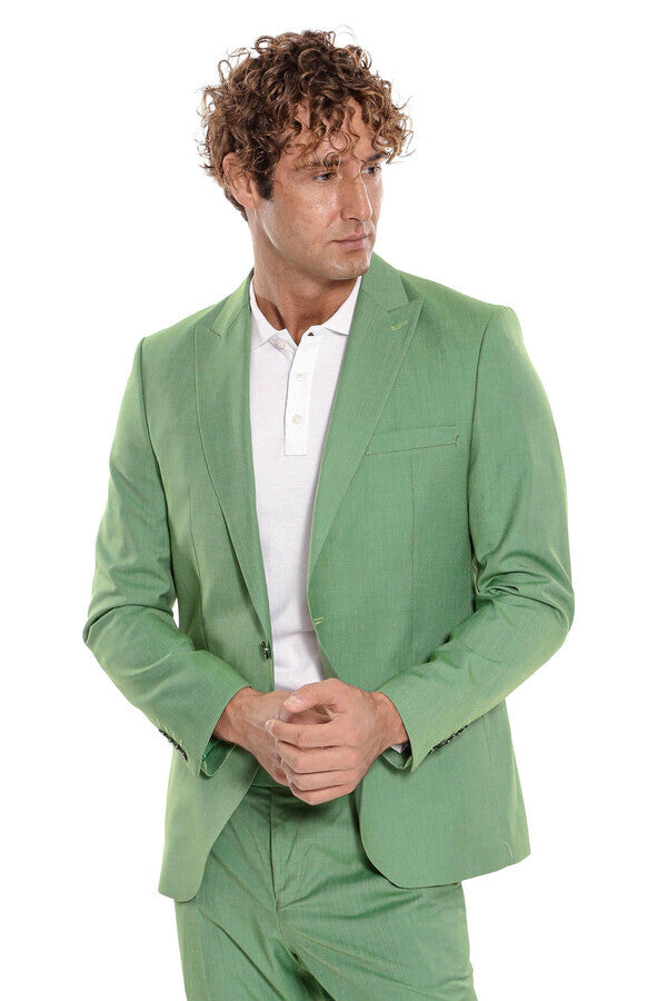 Traje de hombre de 2 piezas entallado con estampado verde - Wessi