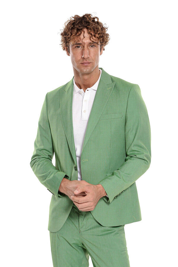Traje de hombre de 2 piezas entallado con estampado verde - Wessi