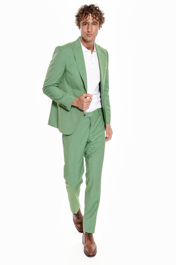 Traje de hombre de 2 piezas entallado con estampado verde - Wessi
