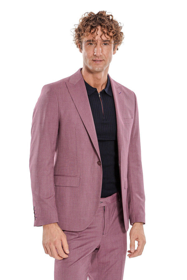 Traje de hombre entallado de dos piezas estampado en color morado - Wessi