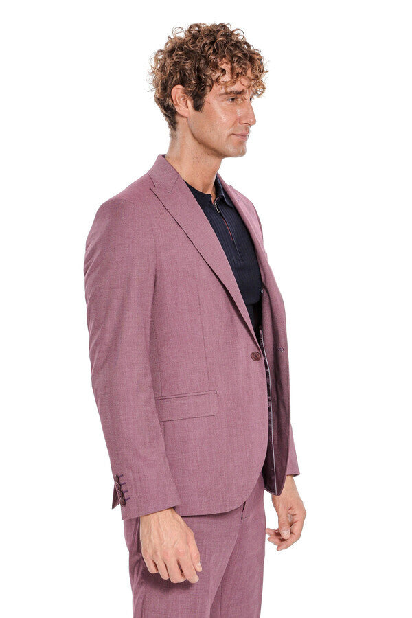 Traje de hombre entallado de dos piezas estampado en color morado - Wessi