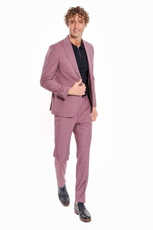 Traje de hombre entallado de dos piezas estampado en color morado - Wessi