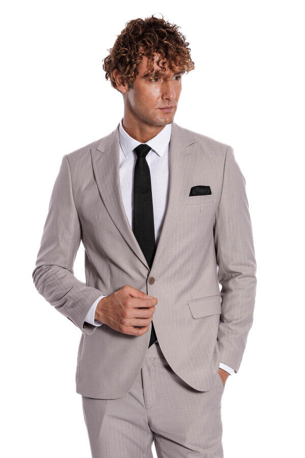 Traje de hombre gris a rayas de 2 piezas - Wessi