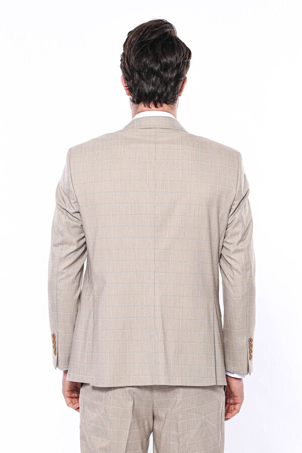 Traje beige de corte regular y cuadros 4 Drop - Wessi