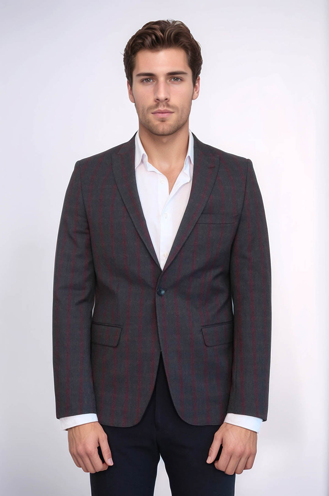 Blazer de cuadros entallado en gris oscuro para hombre - Wessi
