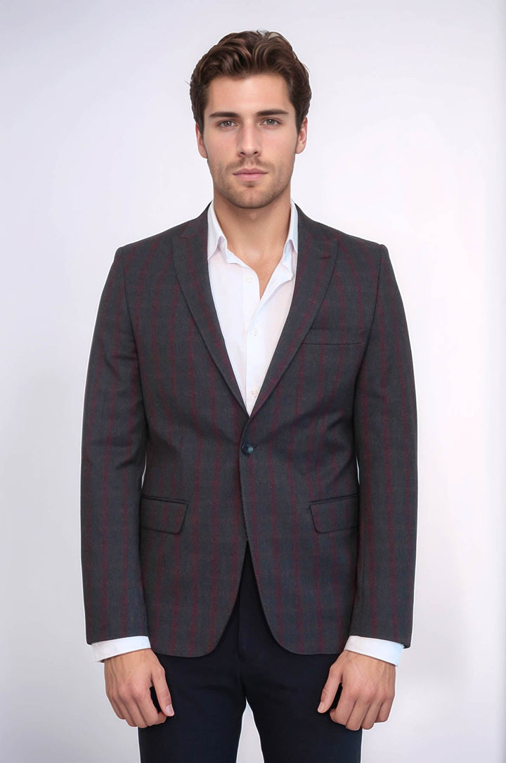 Blazer de cuadros entallado en gris oscuro para hombre - Wessi