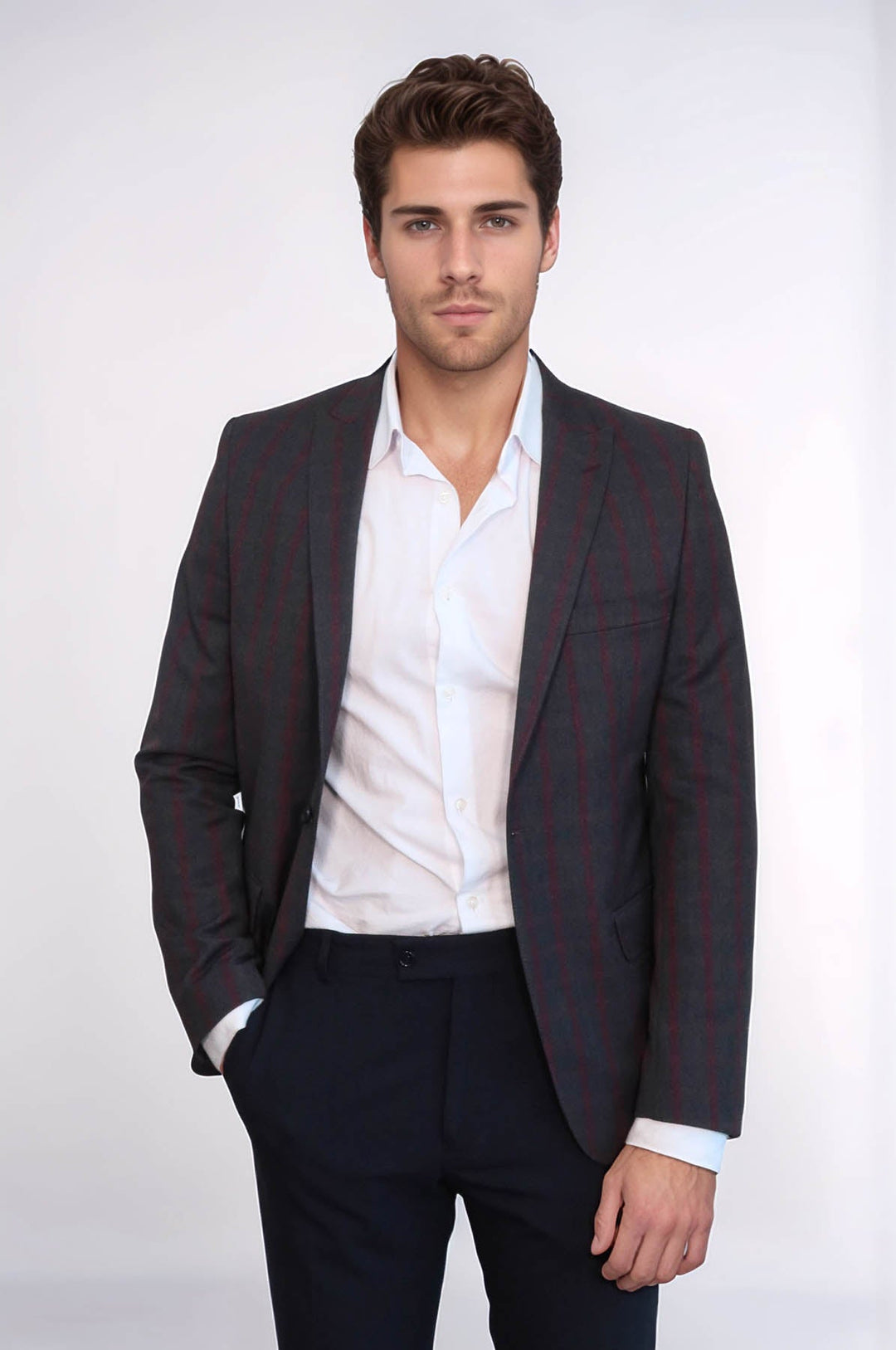 Blazer de cuadros entallado en gris oscuro para hombre - Wessi