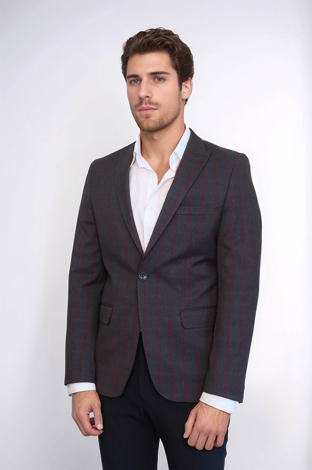 Blazer de cuadros entallado en gris oscuro para hombre - Wessi