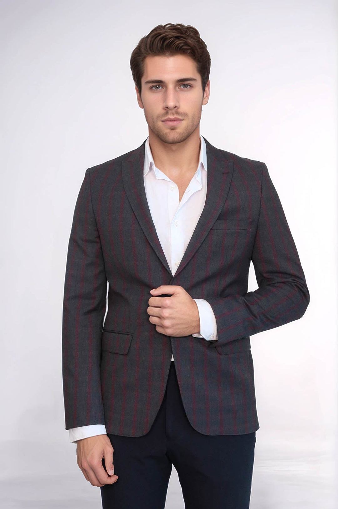 Blazer de cuadros entallado en gris oscuro para hombre - Wessi
