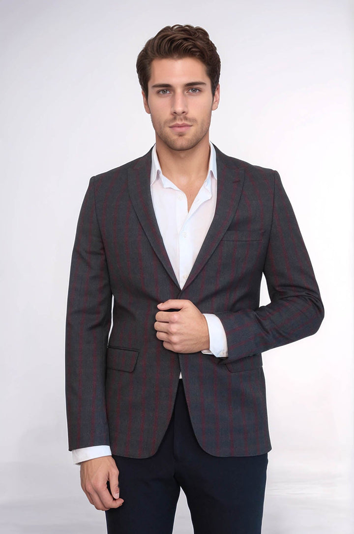 Blazer de cuadros entallado en gris oscuro para hombre - Wessi