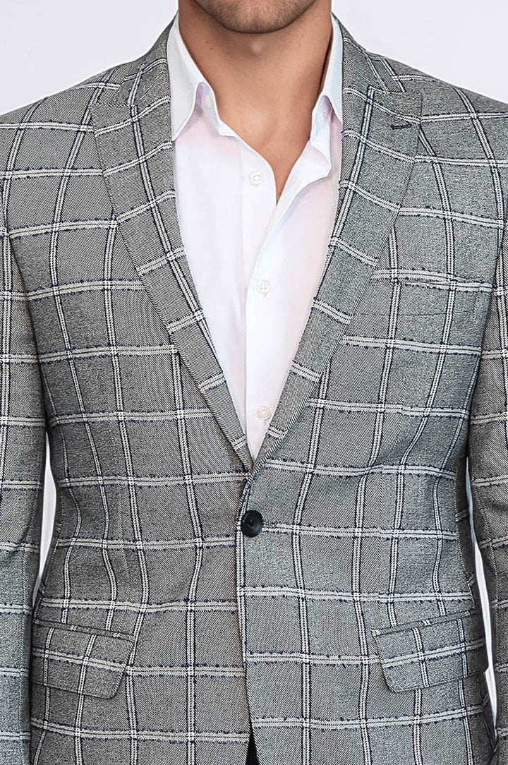 Checked Slim-Fit Grey Men Blazer - Wessi