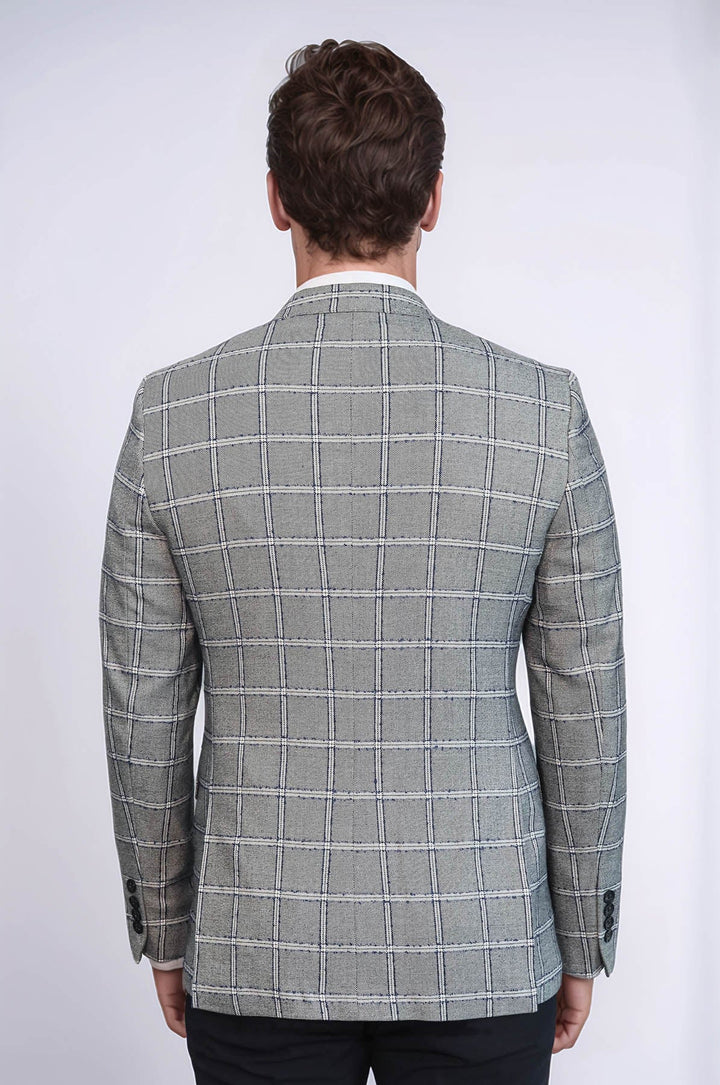 Checked Slim-Fit Grey Men Blazer - Wessi