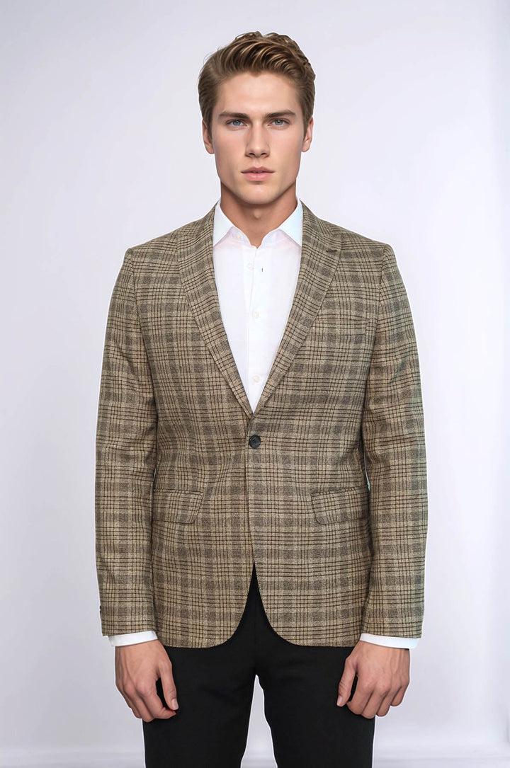 Blazer de cuadros entallado en marrón claro para hombre - Wessi