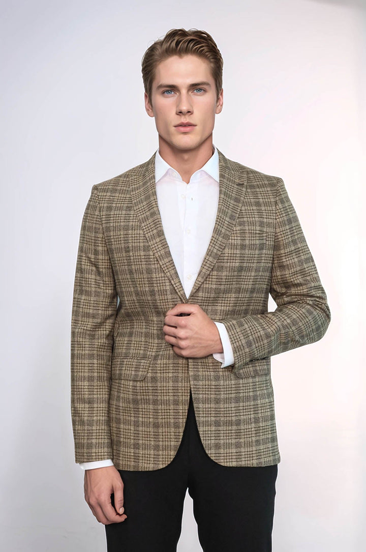 Blazer de cuadros entallado en marrón claro para hombre - Wessi