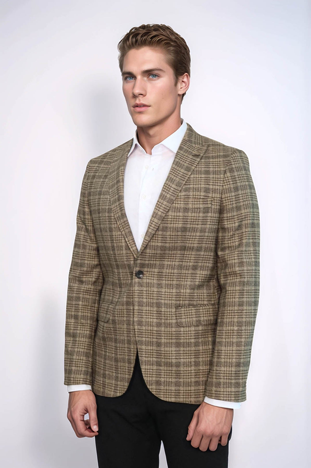 Blazer de cuadros entallado en marrón claro para hombre - Wessi