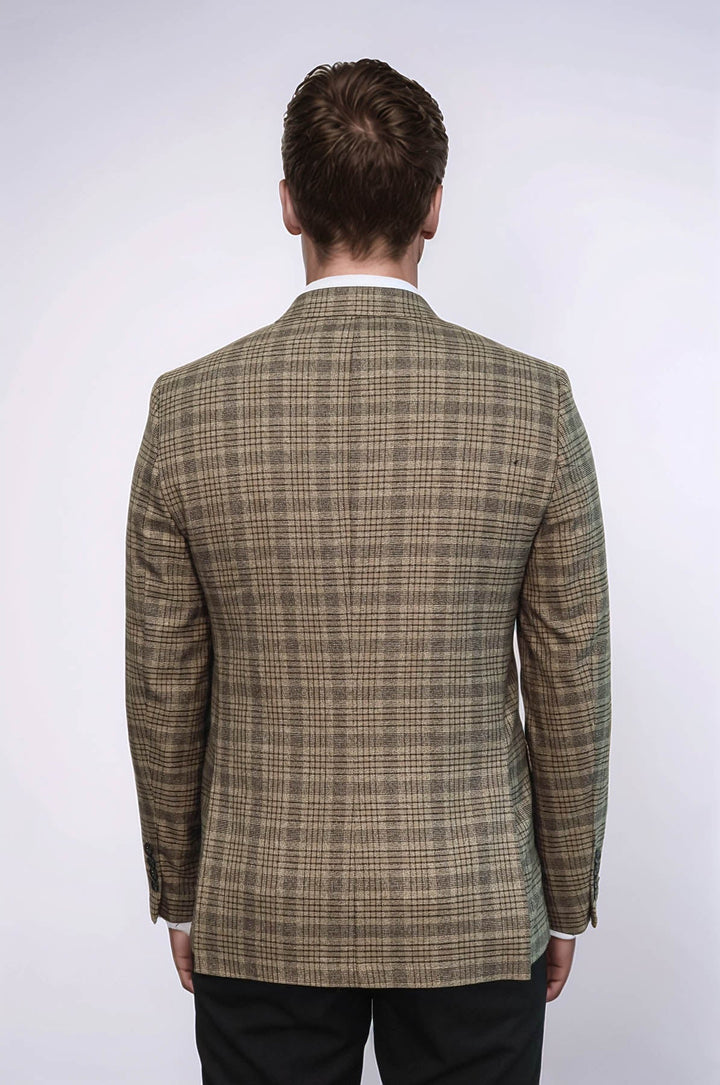 Blazer de cuadros entallado en marrón claro para hombre - Wessi