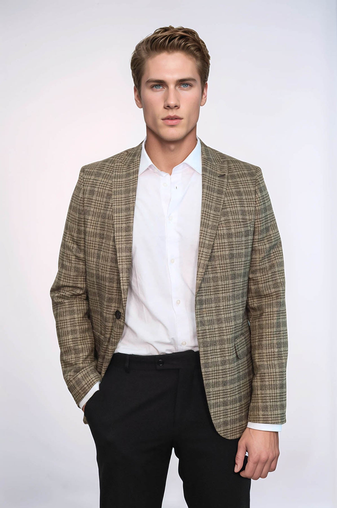 Blazer de cuadros entallado en marrón claro para hombre - Wessi