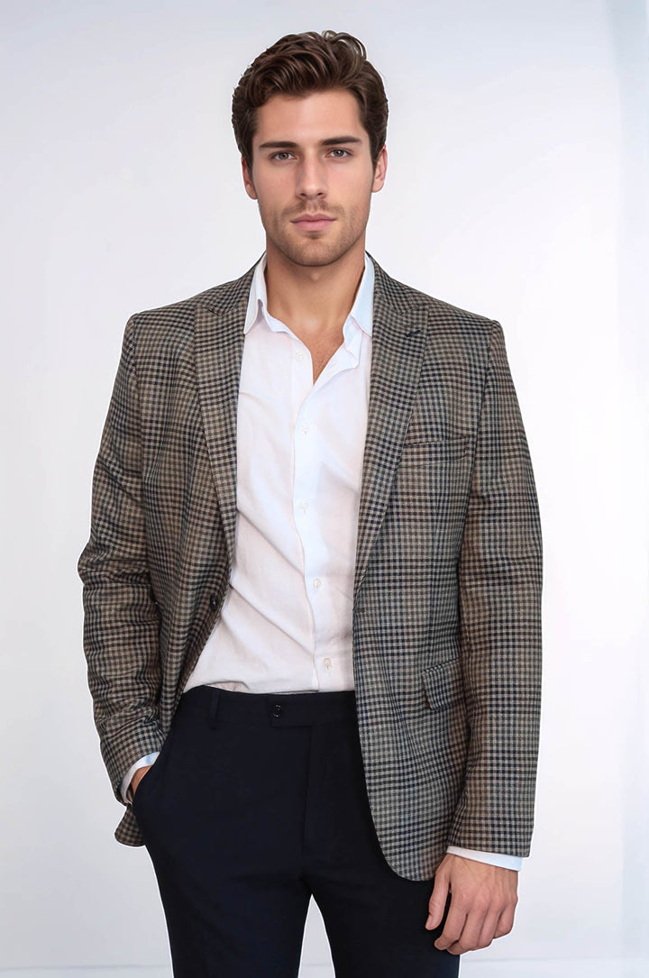 Blazer de cuadros entallado para hombre en color marrón - Wessi