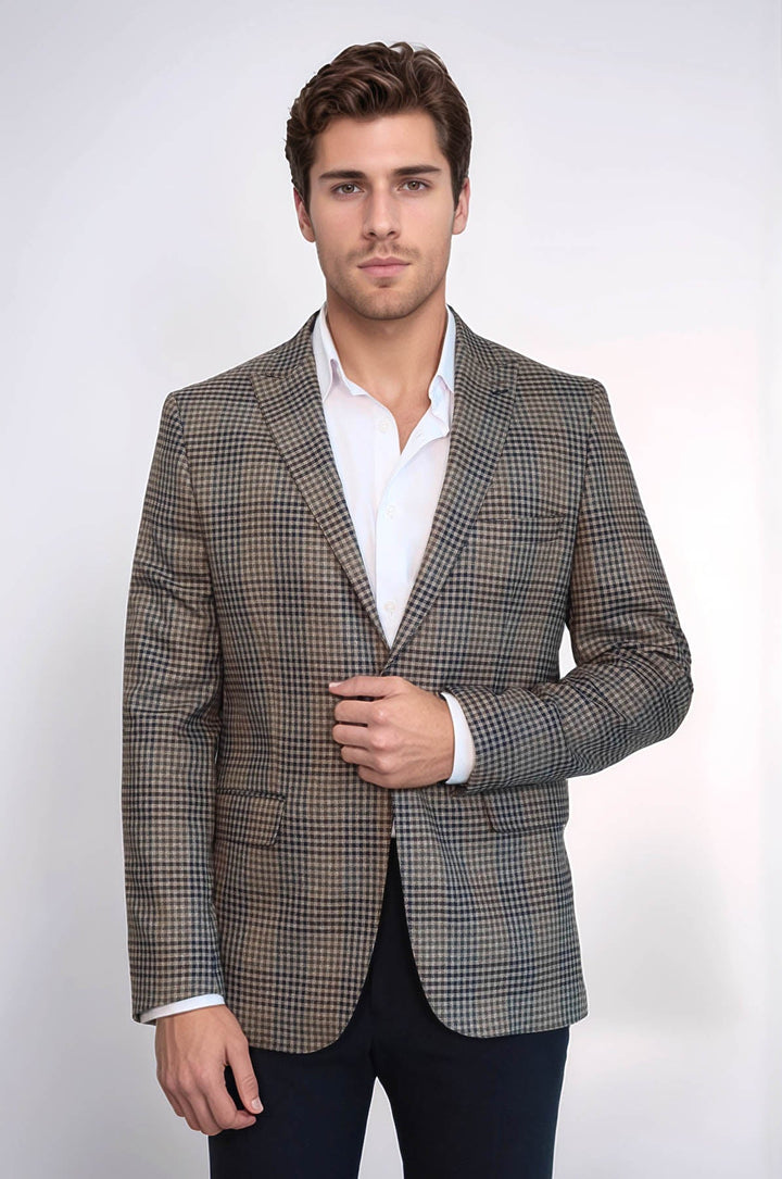 Blazer de cuadros entallado para hombre en color marrón - Wessi