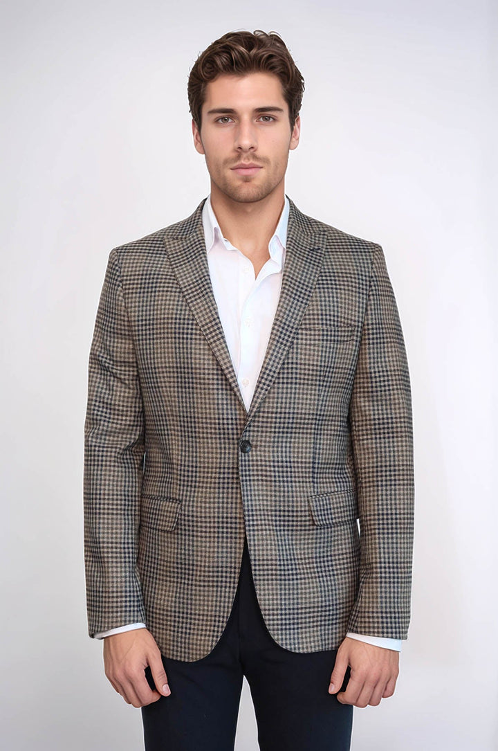 Blazer de cuadros entallado para hombre en color marrón - Wessi