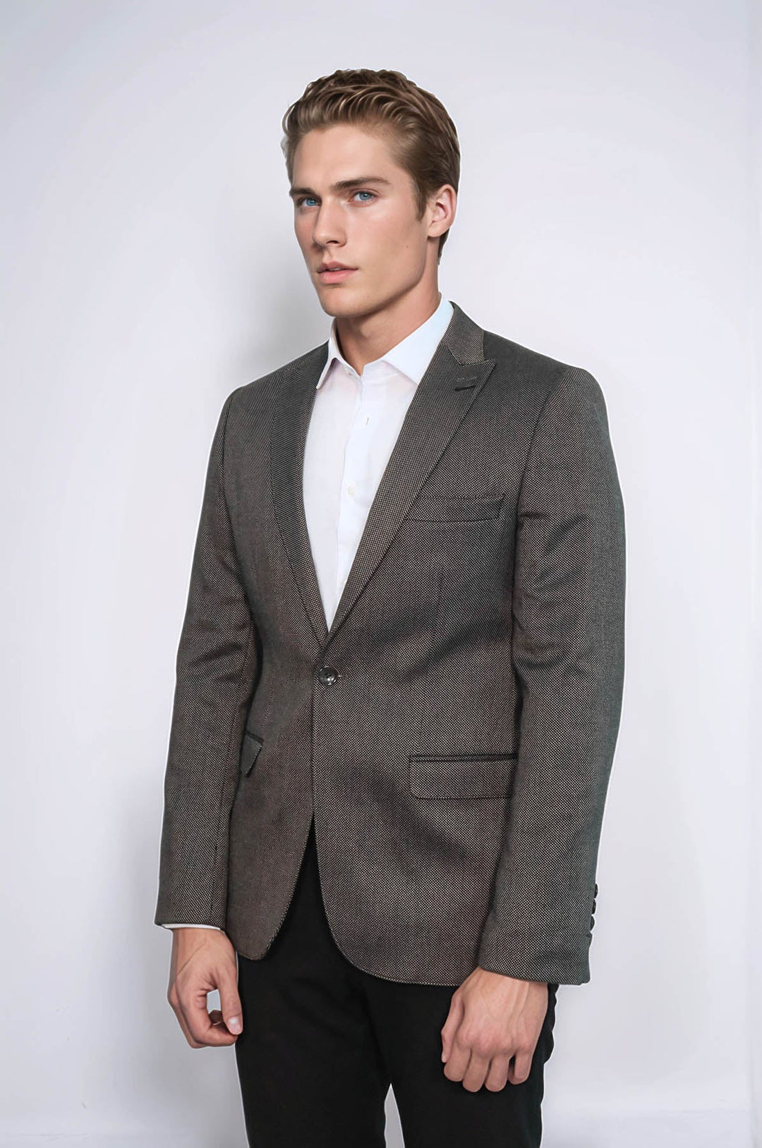 Blazer marrón ajustado con estampado para hombre - Wessi