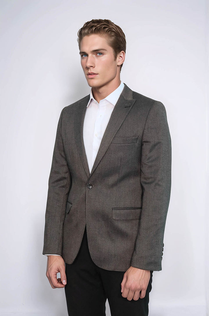 Blazer marrón ajustado con estampado para hombre - Wessi