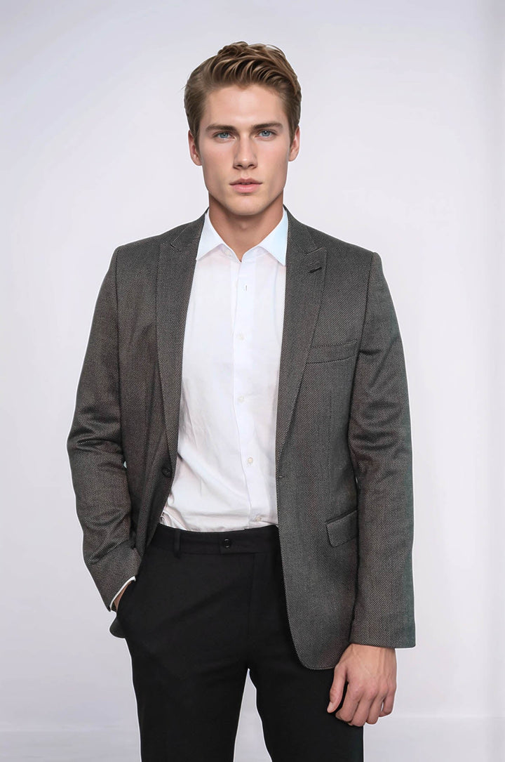 Blazer marrón ajustado con estampado para hombre - Wessi
