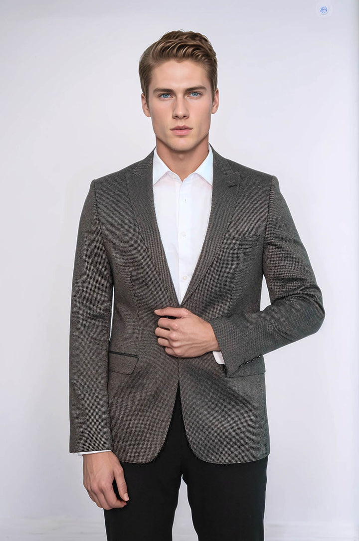 Blazer marrón ajustado con estampado para hombre - Wessi