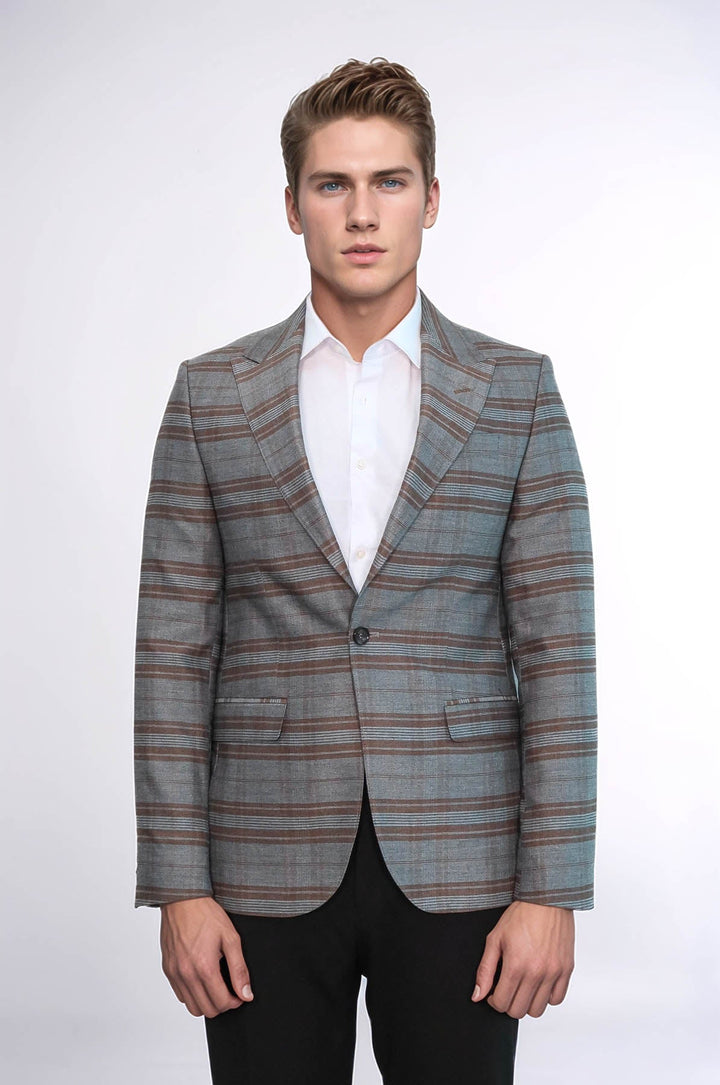 Blazer de cuadros entallado de color marrón para hombre - Wessi
