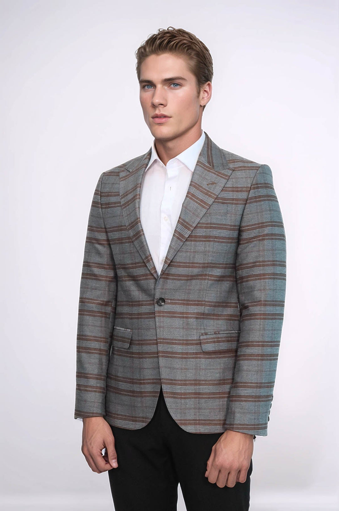Blazer de cuadros entallado de color marrón para hombre - Wessi