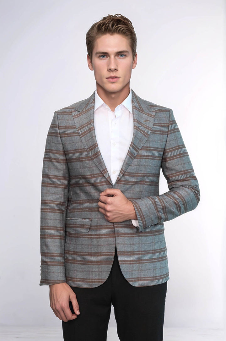 Blazer de cuadros entallado de color marrón para hombre - Wessi