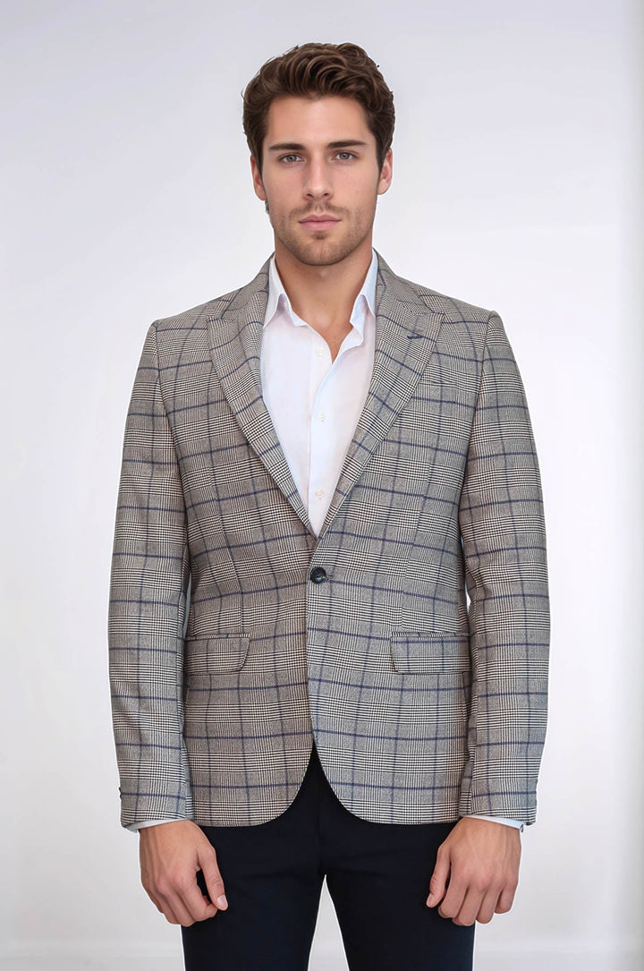 Blazer de cuadros beige ajustado para hombre - Wessi