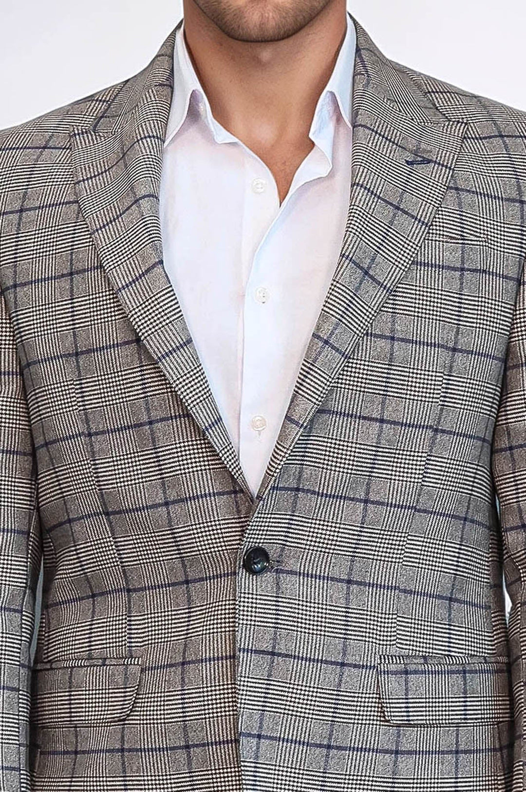 Blazer de cuadros beige ajustado para hombre - Wessi