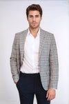 Slim-Fit Kareli Bej Erkek Blazer - Wessi