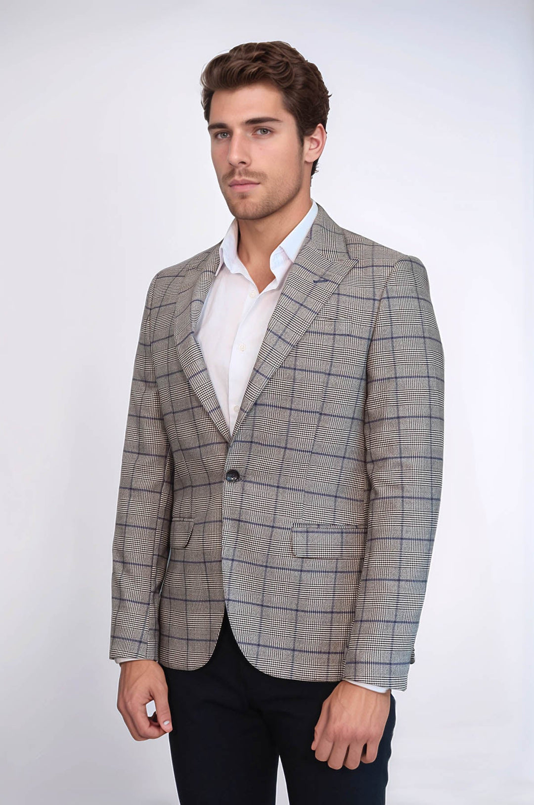 Blazer de cuadros beige ajustado para hombre - Wessi