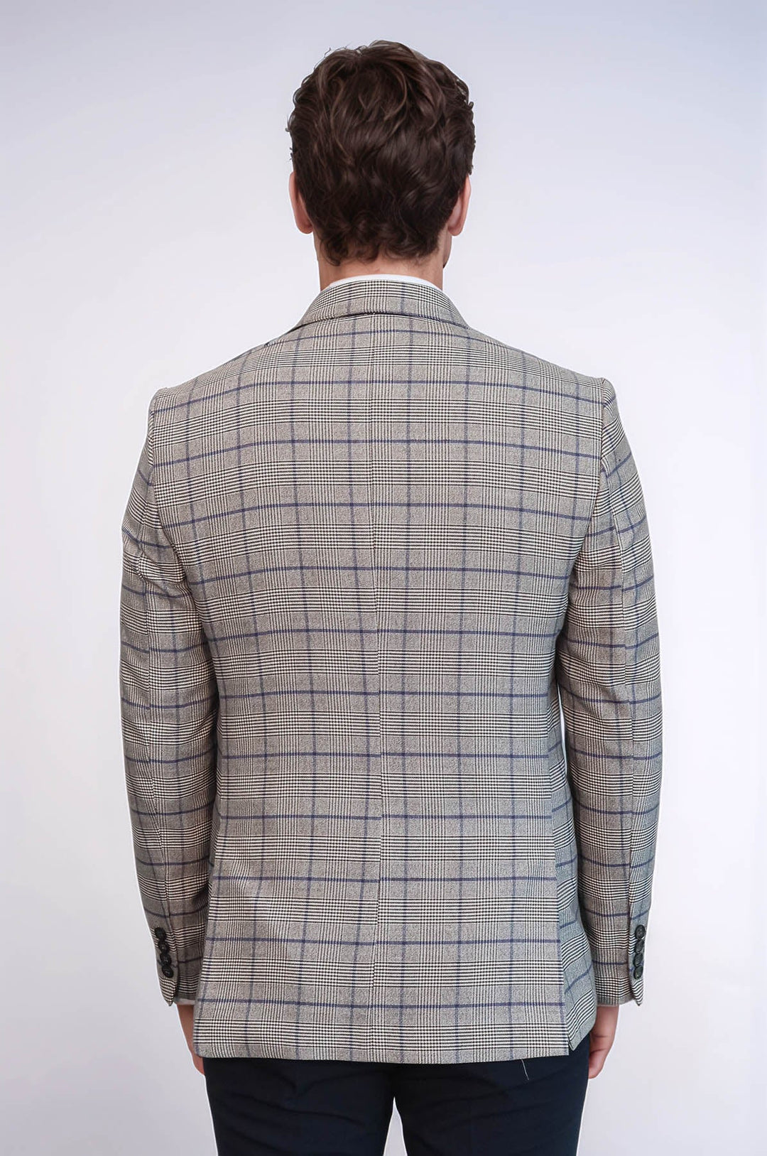 Blazer de cuadros beige ajustado para hombre - Wessi