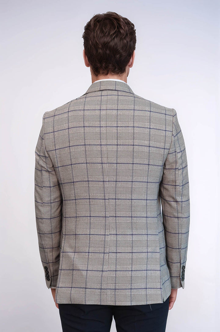 Blazer de cuadros beige ajustado para hombre - Wessi