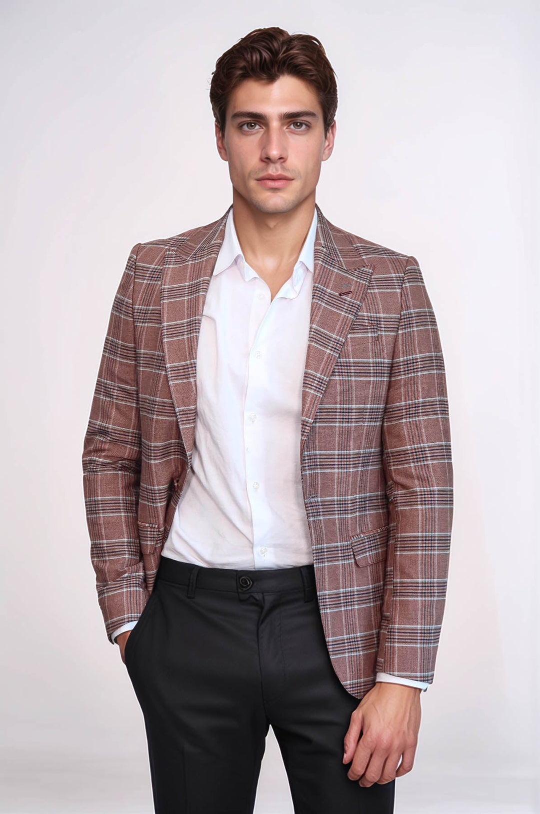 Blazer burdeos de un solo botón a cuadros para hombre - Wessi