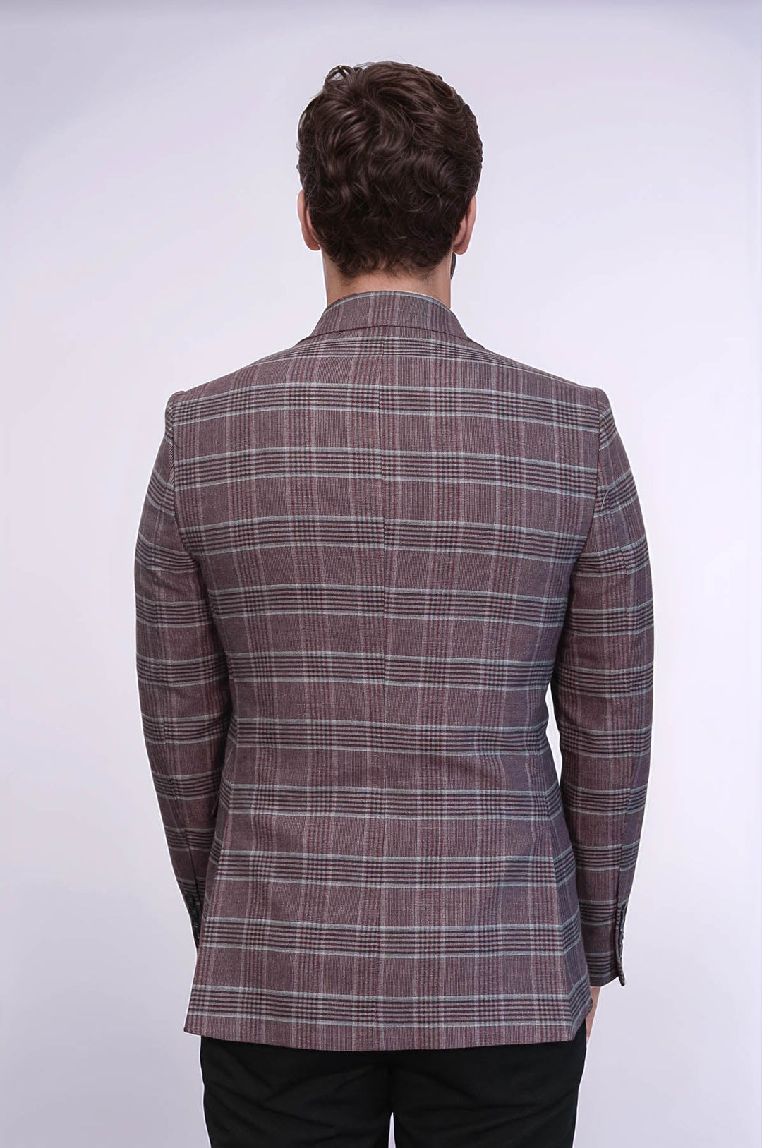 Blazer de cuadros burdeos de corte entallado para hombre - Wessi
