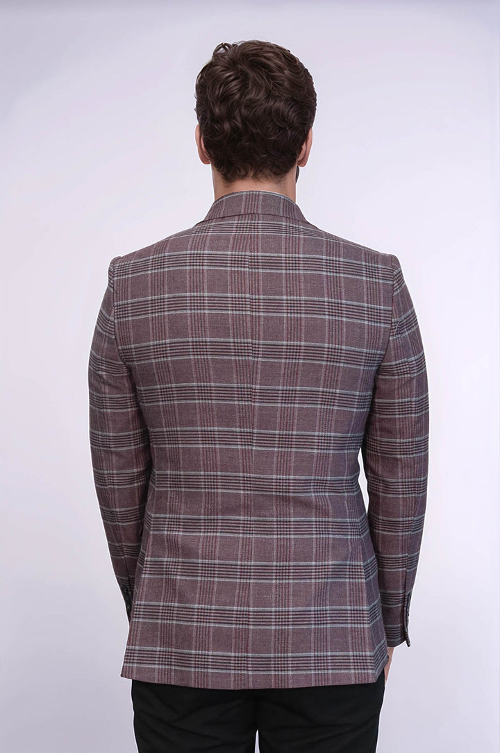 Blazer de cuadros burdeos de corte entallado para hombre - Wessi