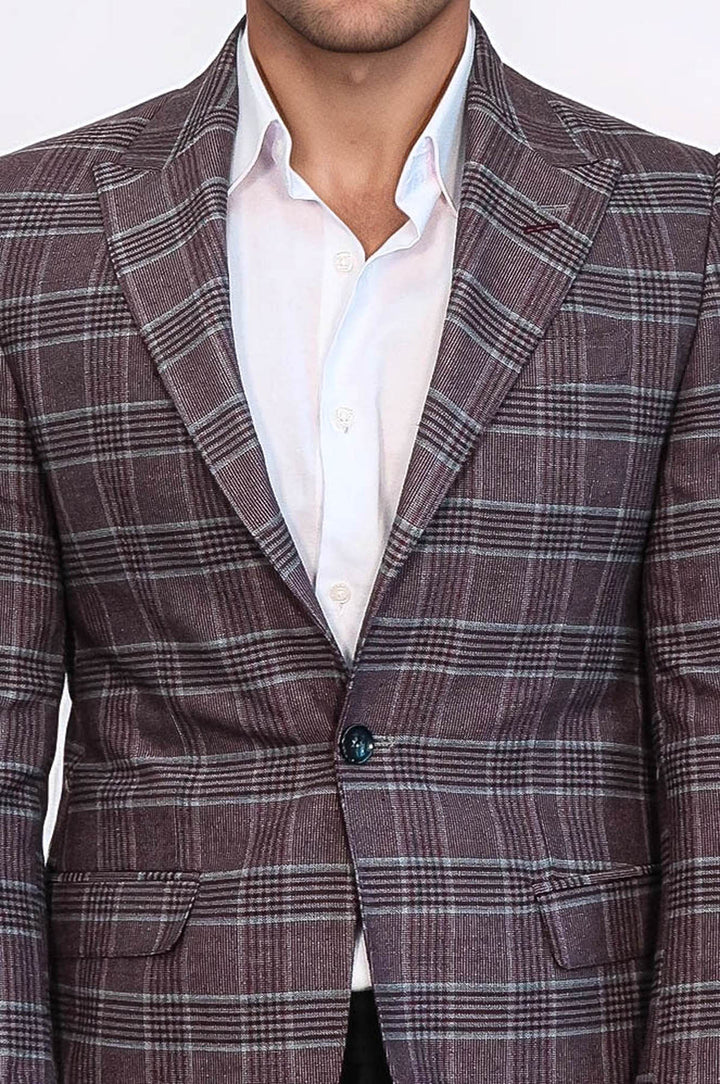 Blazer de cuadros burdeos de corte entallado para hombre - Wessi