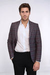 Slim-Fit Kareli Bordo Erkek Ceket - Wessi