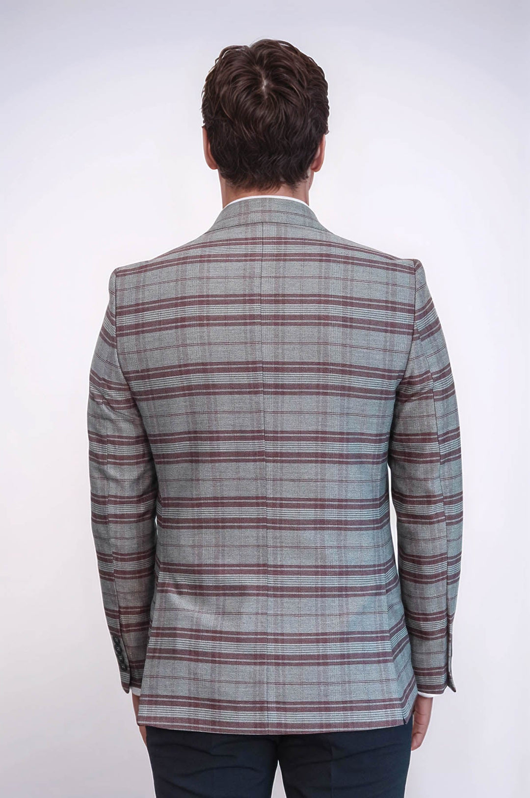 Slim-Fit Kareli Bordo Erkek Ceket - Wessi