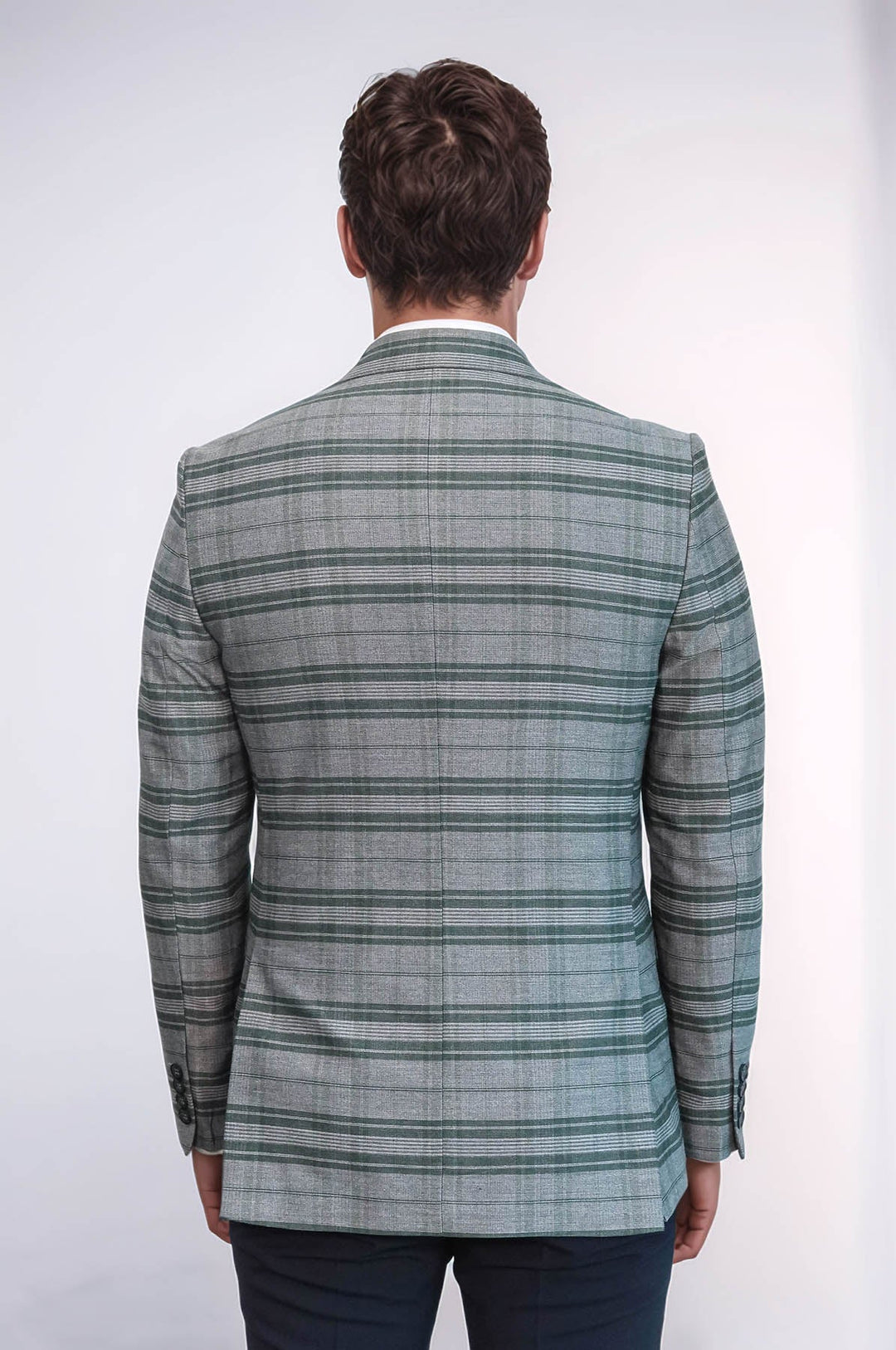Blazer de hombre verde ajustado con un solo botón y cuadros - Wessi