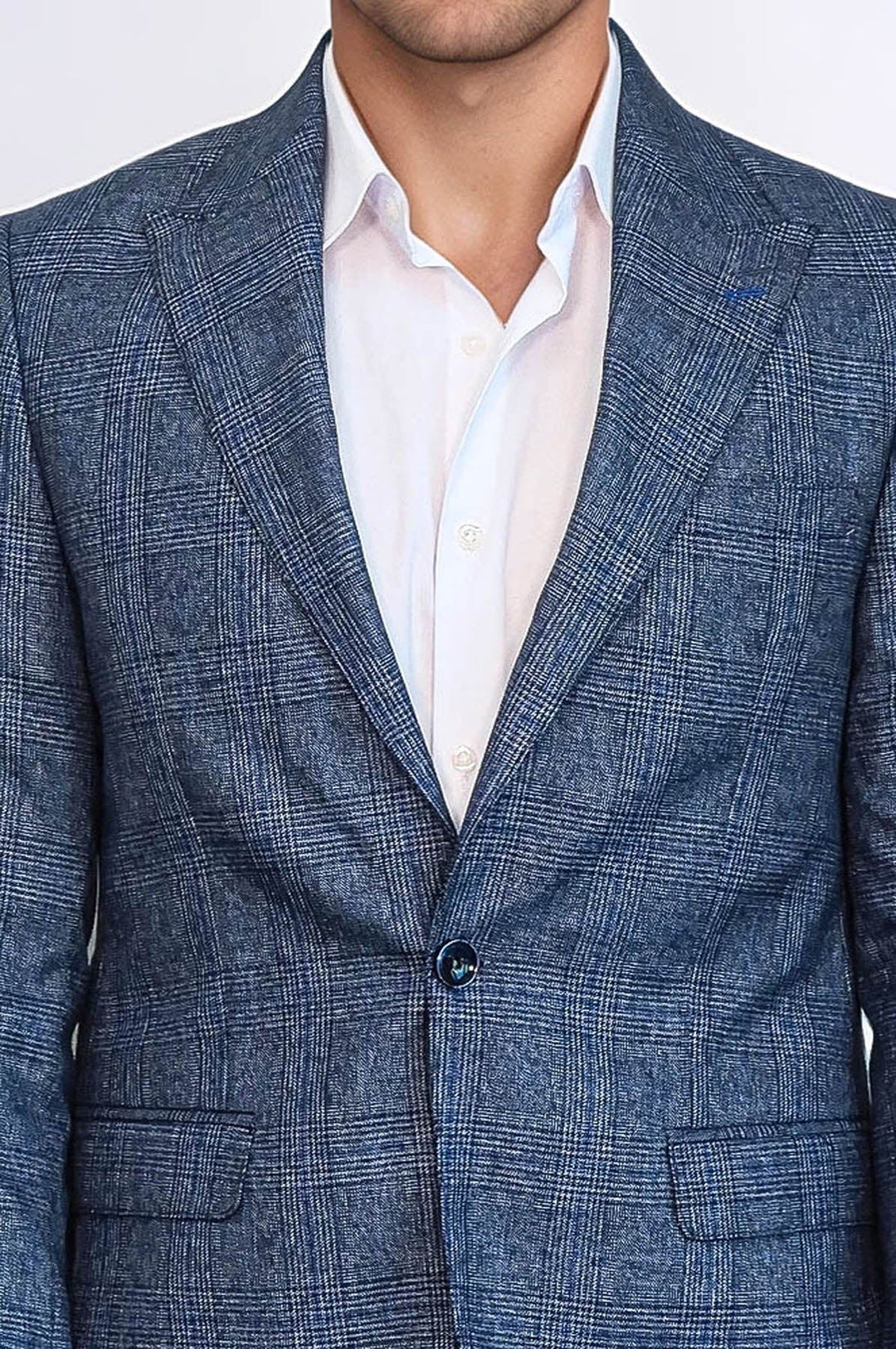 Blazer azul marino de un solo botón y corte entallado a cuadros para hombre - Wessi