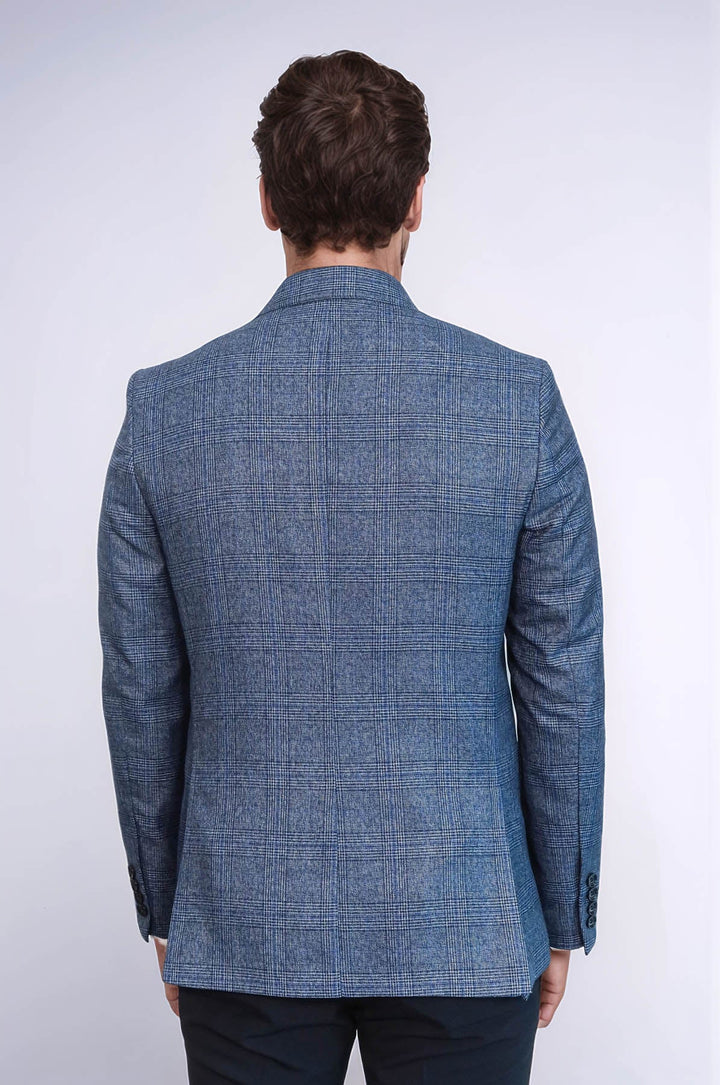 Blazer azul marino de un solo botón y corte entallado a cuadros para hombre - Wessi