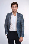 Blazer azul marino de un solo botón y corte entallado a cuadros para hombre - Wessi