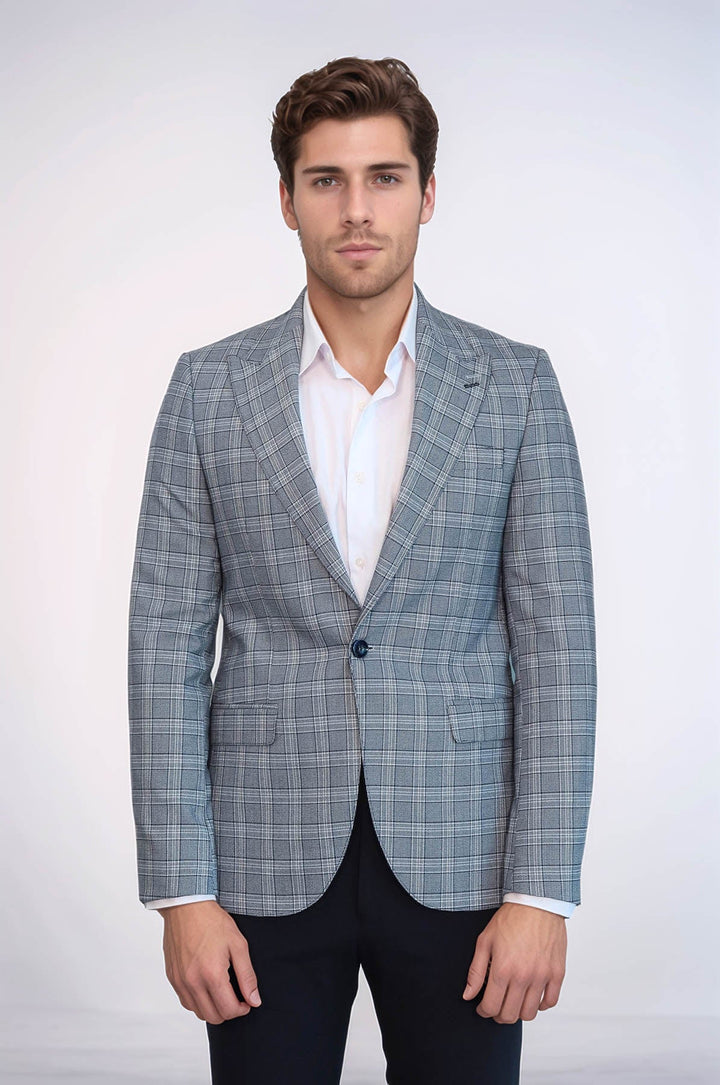 Blazer de cuadros entallado para hombre en gris - Wessi