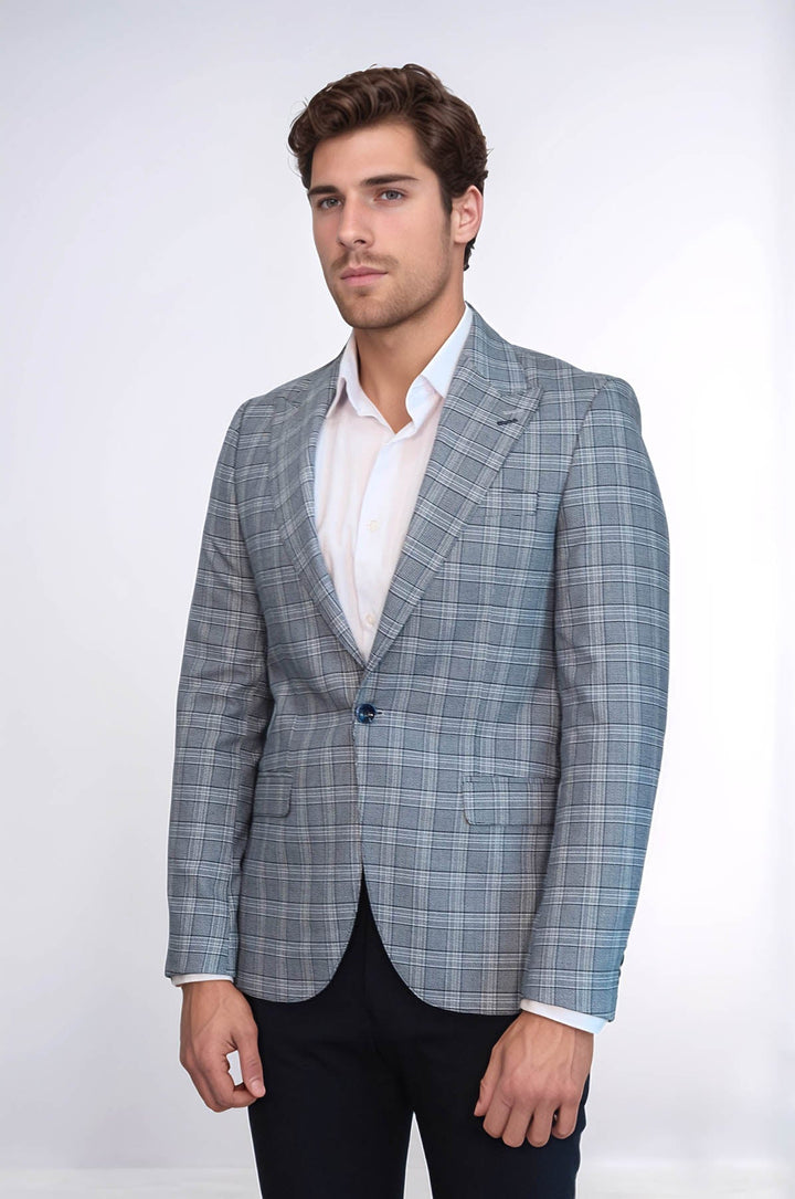 Blazer de cuadros entallado para hombre en gris - Wessi