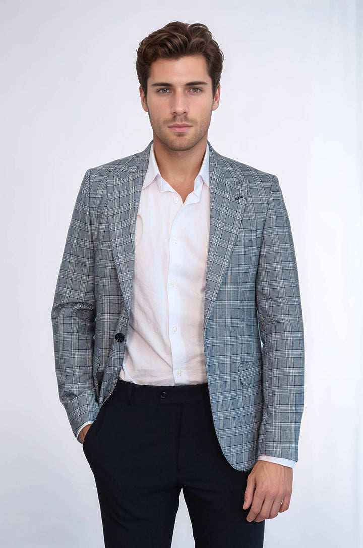 Blazer de cuadros entallado para hombre en gris - Wessi